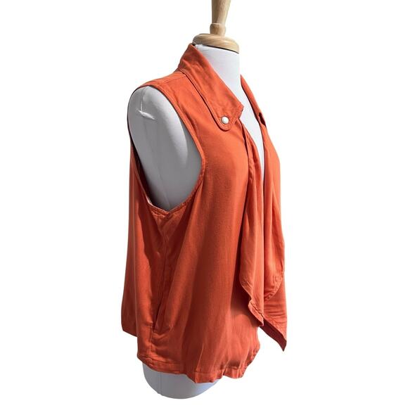 CHICOS Womens L Burnt Orange Rayon Boho Vest Sleeveless Open Flowy Pockets - Picture 2 of 8
